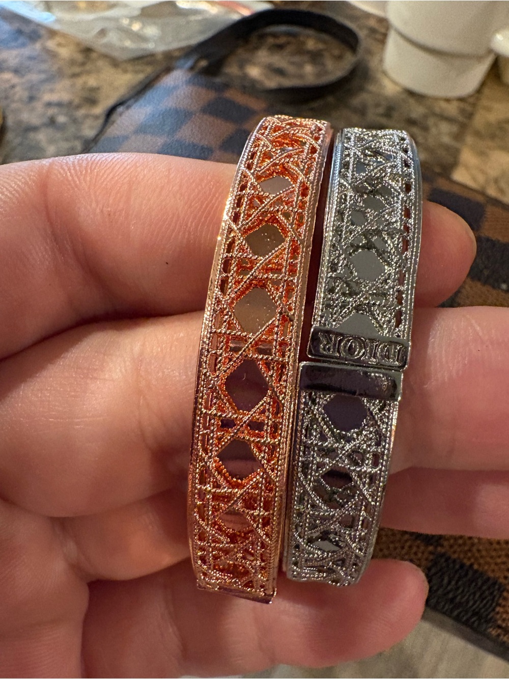Two-Tone Rose Gold and Silver Textured Stackable Bangle Set